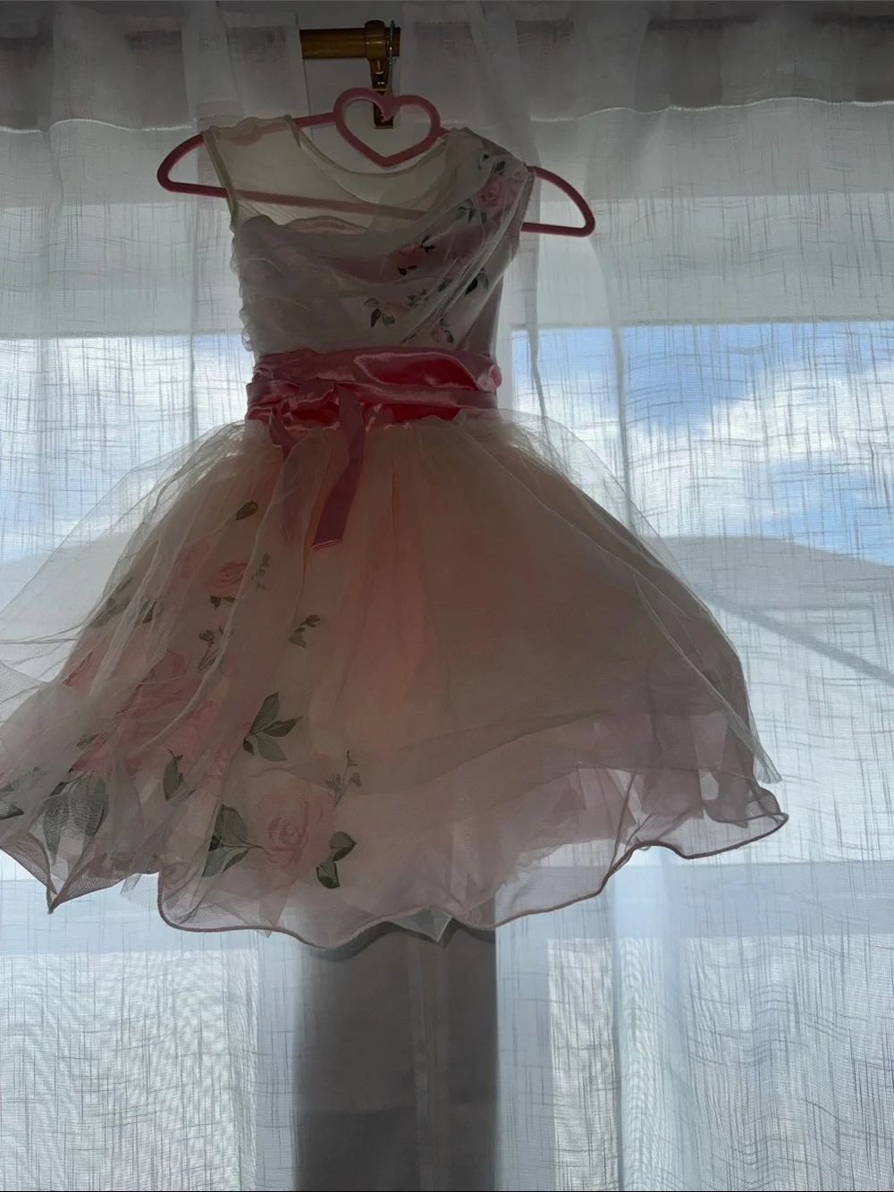 Weissman Pink Floral Tulle Party Dress